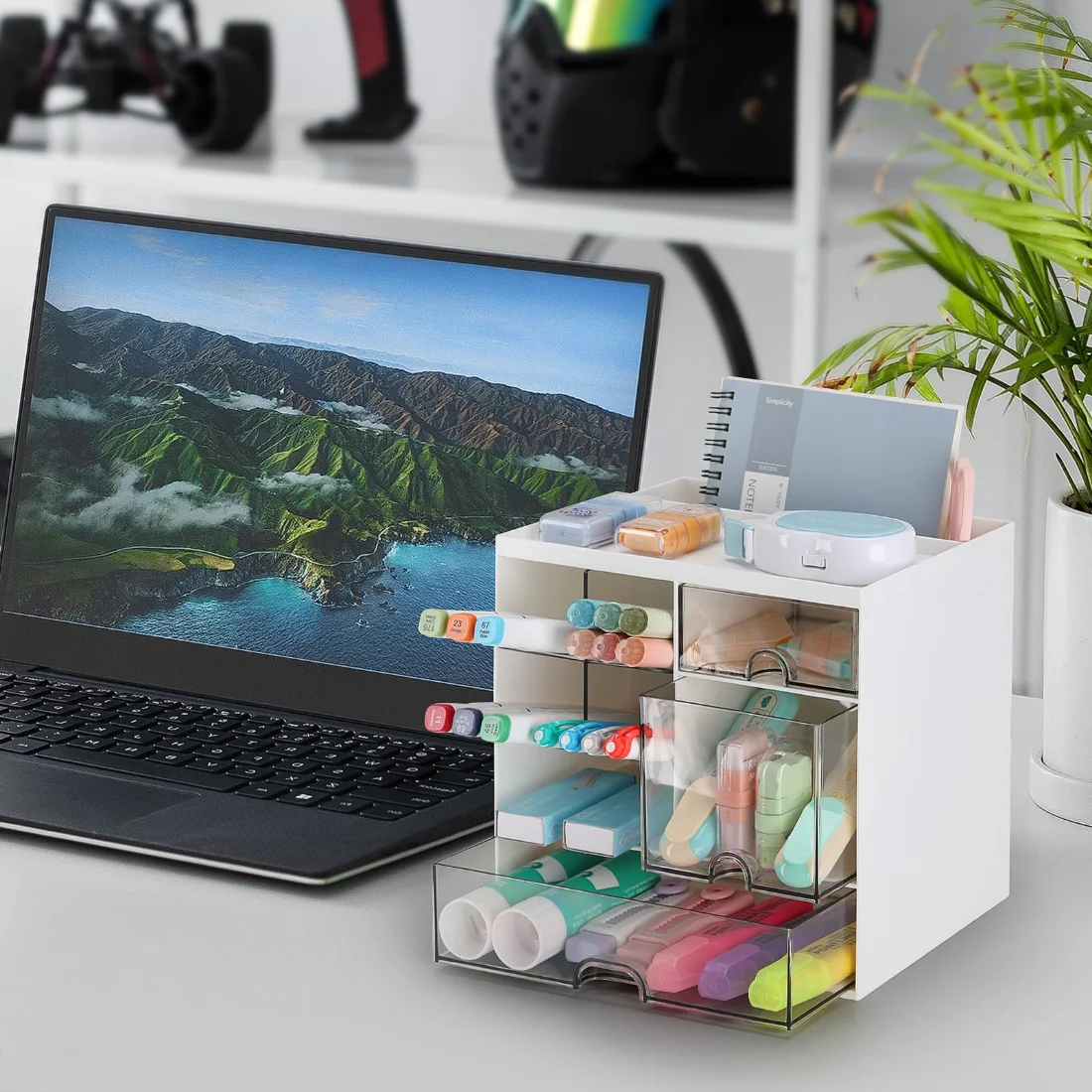 LETURE Multifunction Desk Organizer with Drawers in White, view 5