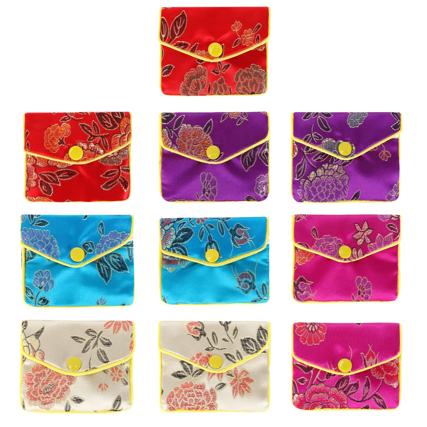 LETURE Silk Jewelry Pouches, Set of 10 in Mixed brocade, Medium
