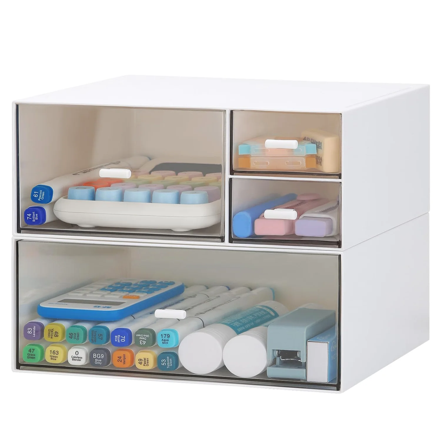 LETURE Slim Drawer Desk Organizer in White, 4 drawers