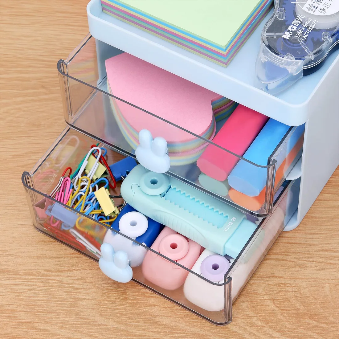 LETURE Small Desk Organizer with Drawer in Blue, view 5