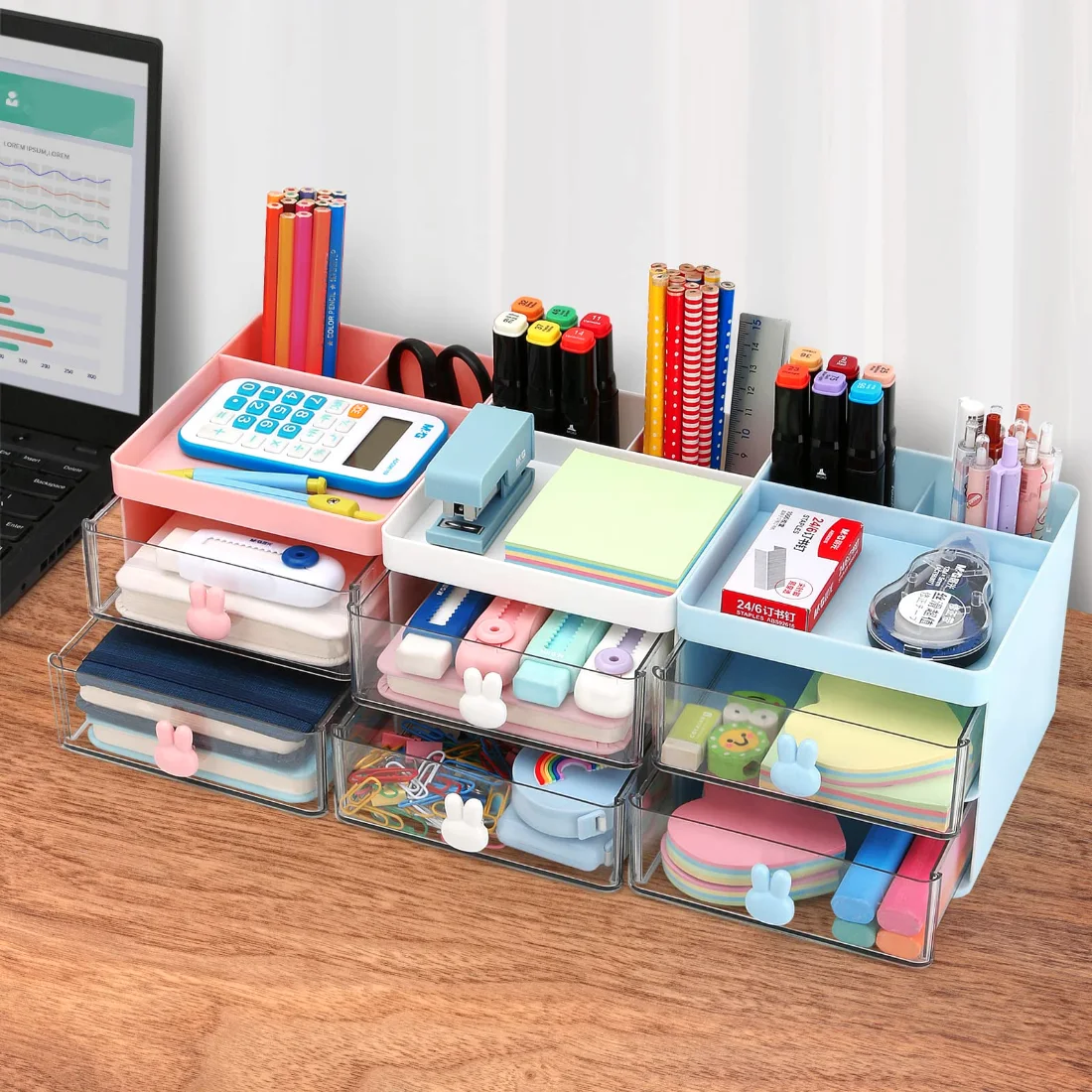 LETURE Small Desk Organizer with Drawer in White, view 2