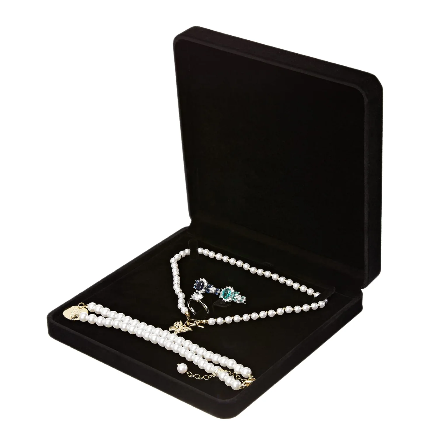 LETURE Square Velvet Set Box in Black