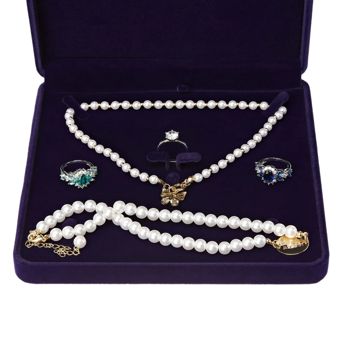 LETURE Square Velvet Set Box in Blue, view 4