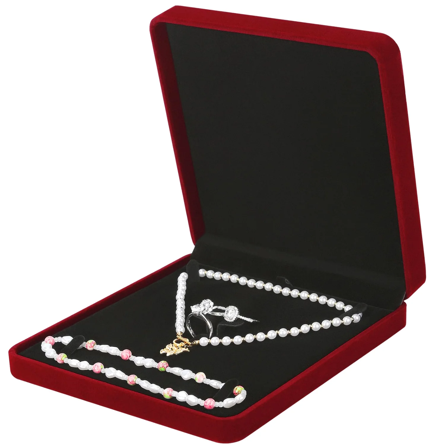 LETURE Square Velvet Set Box in Red
