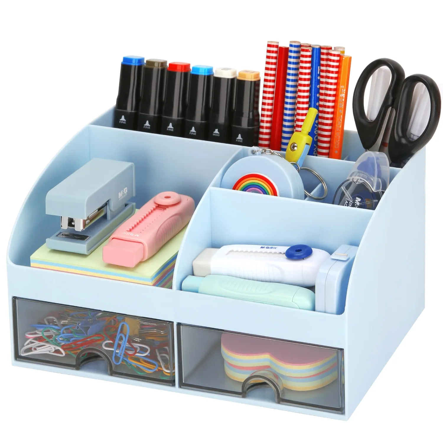 LETURE Tabletop Organizer with Drawers in Blue