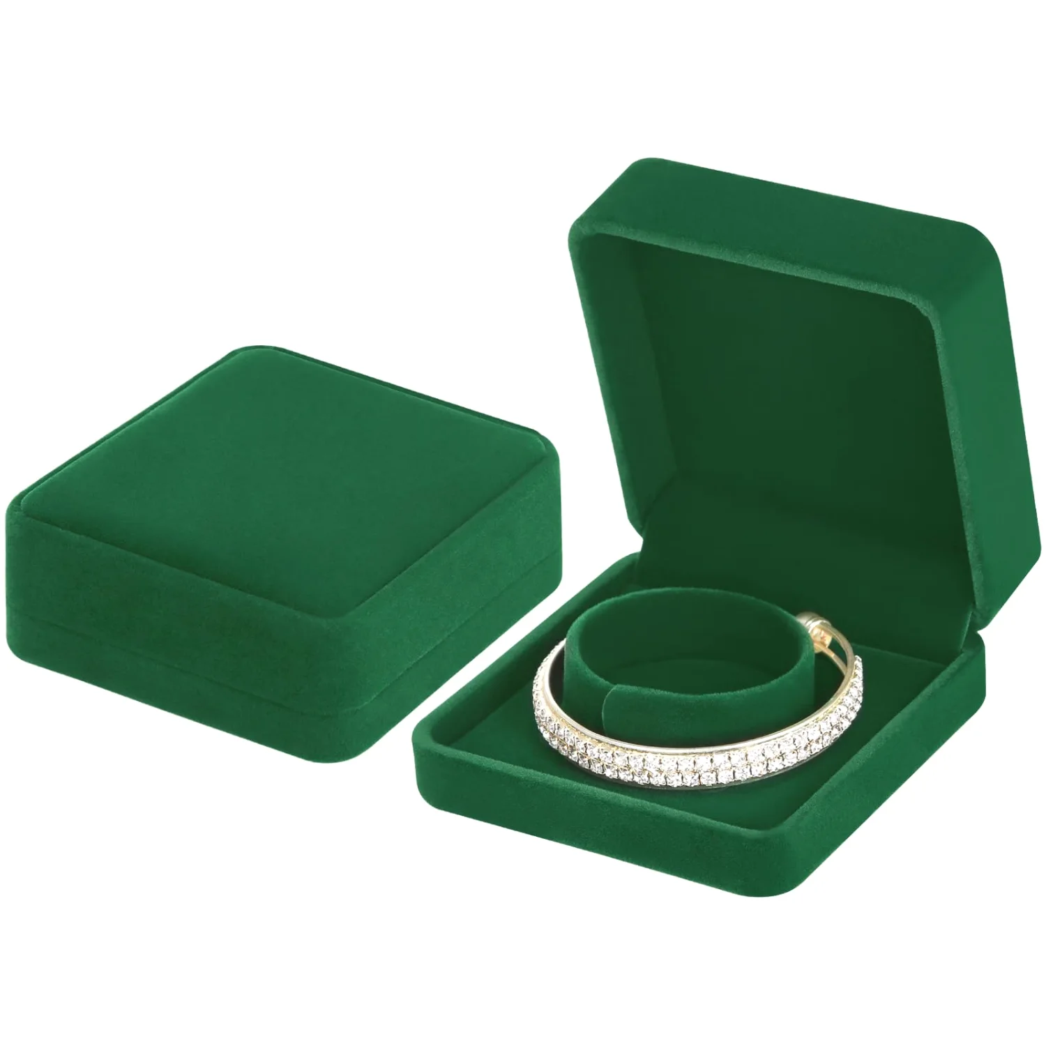 LETURE Velvet Bracelet Boxes, Set of 2 in Green
