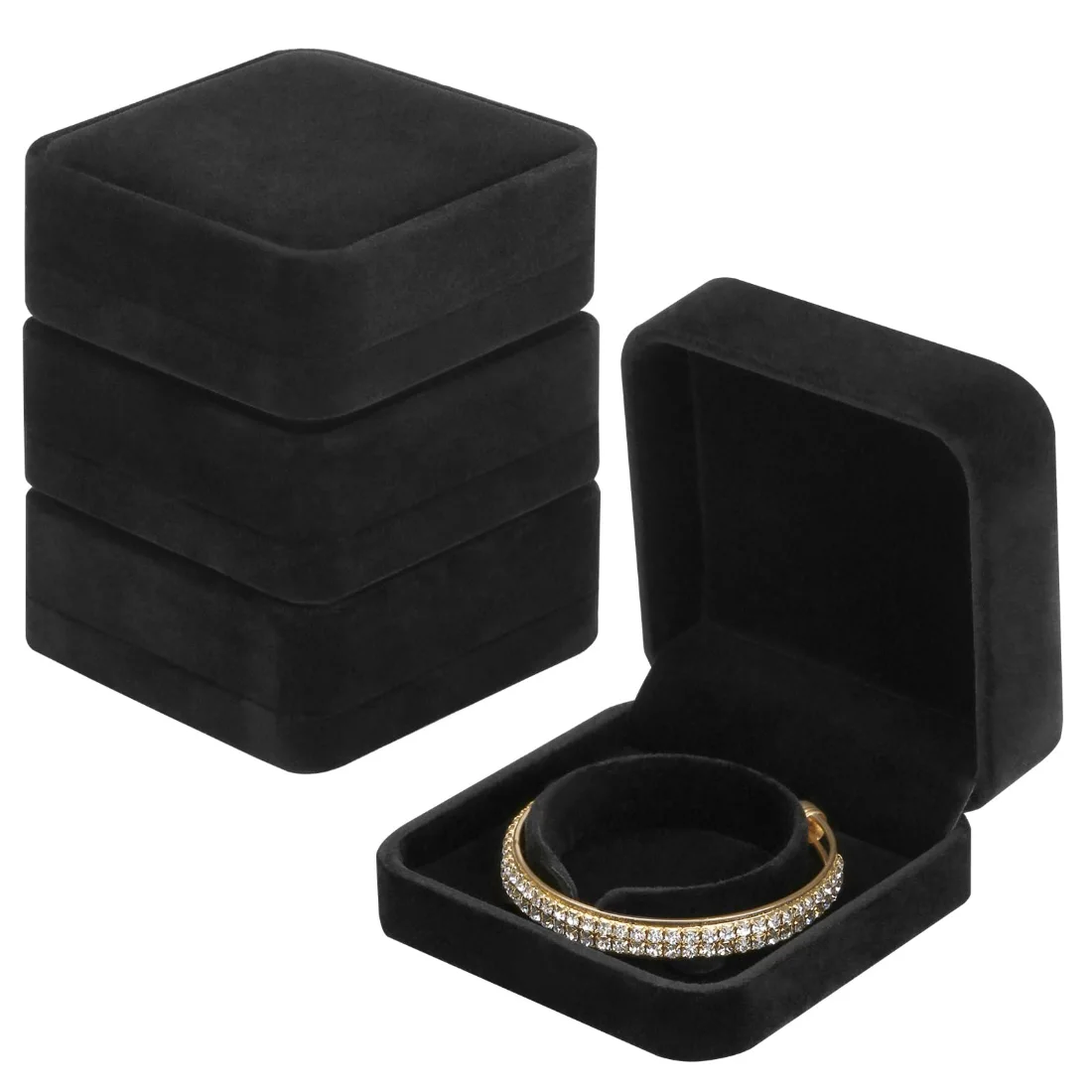LETURE Velvet Bracelet Boxes, Set of 4 in Black, view 3
