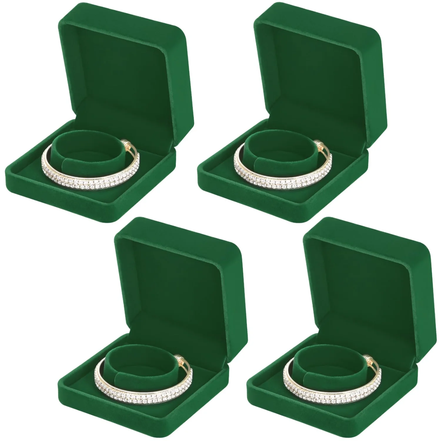 LETURE Velvet Bracelet Boxes, Set of 4 in Green
