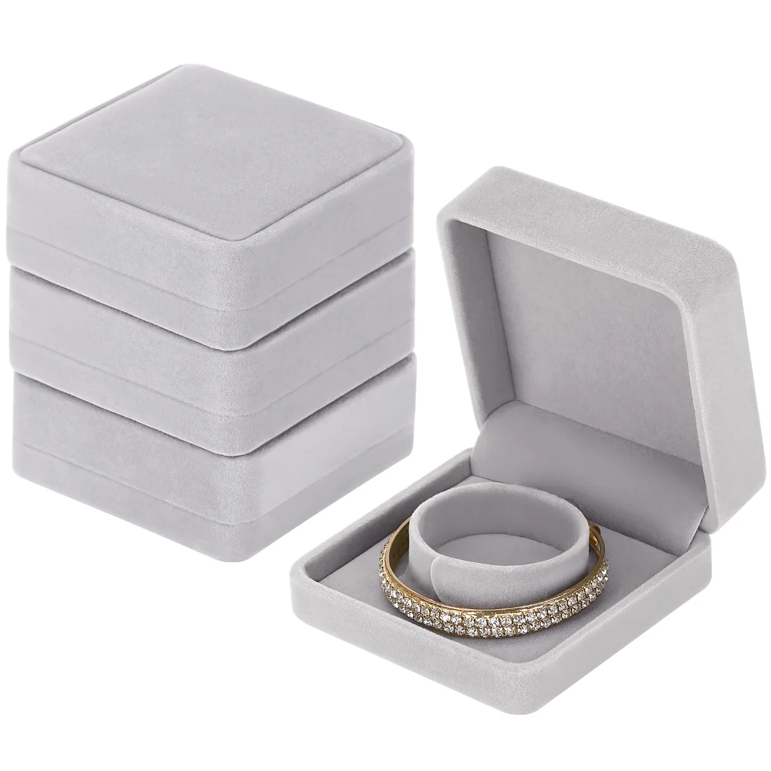 LETURE Velvet Bracelet Boxes, Set of 4 in Grey, view 2