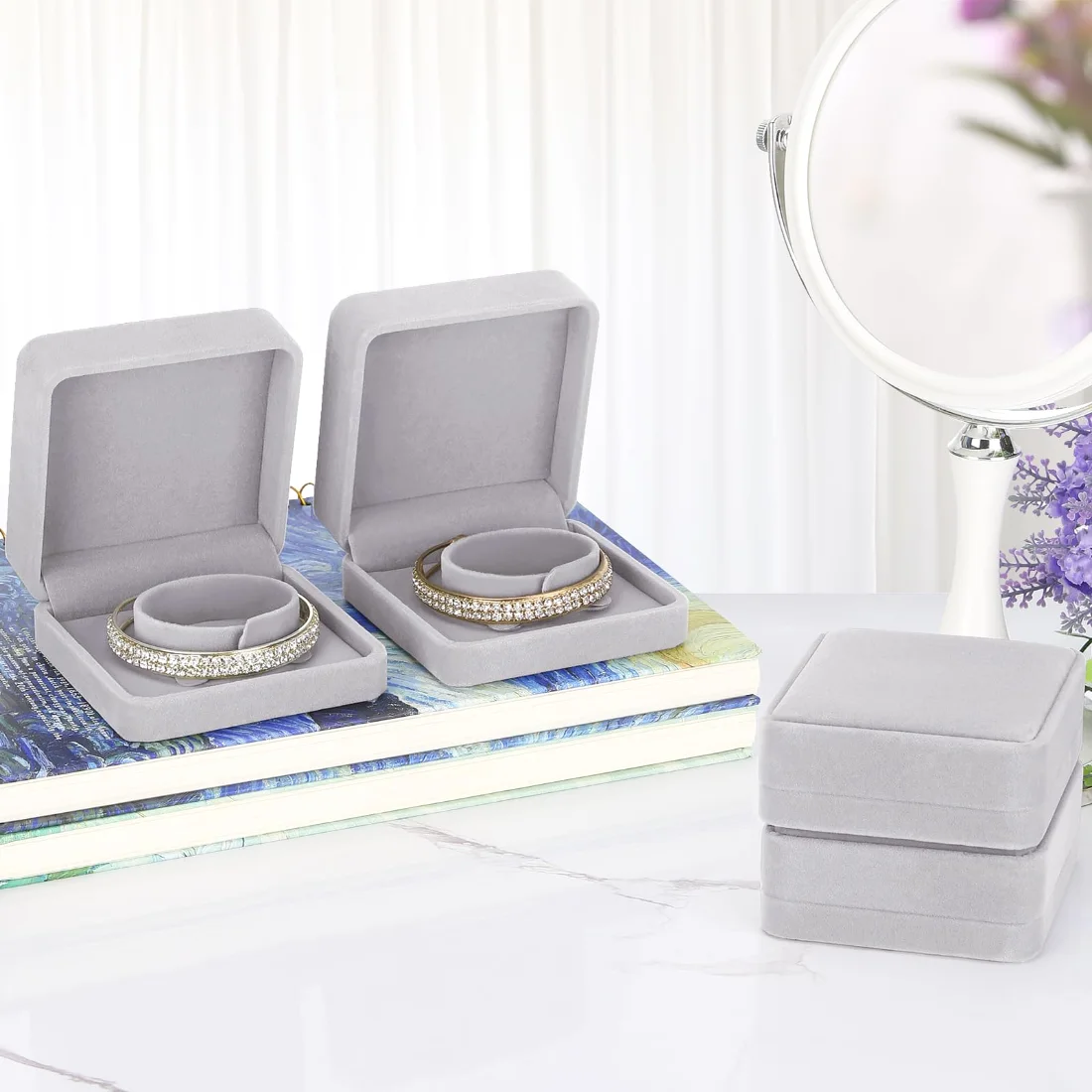 LETURE Velvet Bracelet Boxes, Set of 4 in Grey, view 3