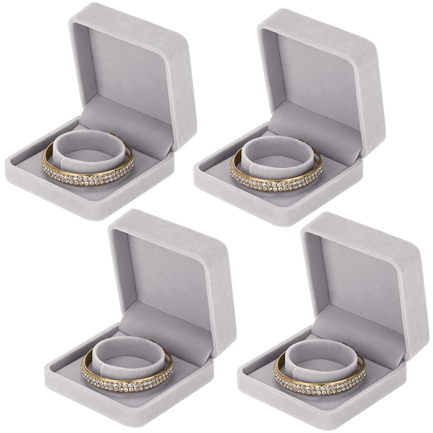 LETURE Velvet Bracelet Boxes, Set of 4 in Grey