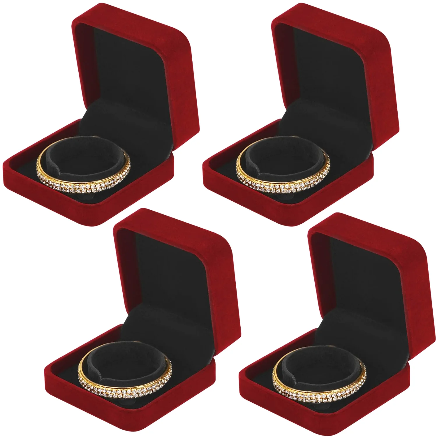 LETURE Velvet Bracelet Boxes, Set of 4 in Red