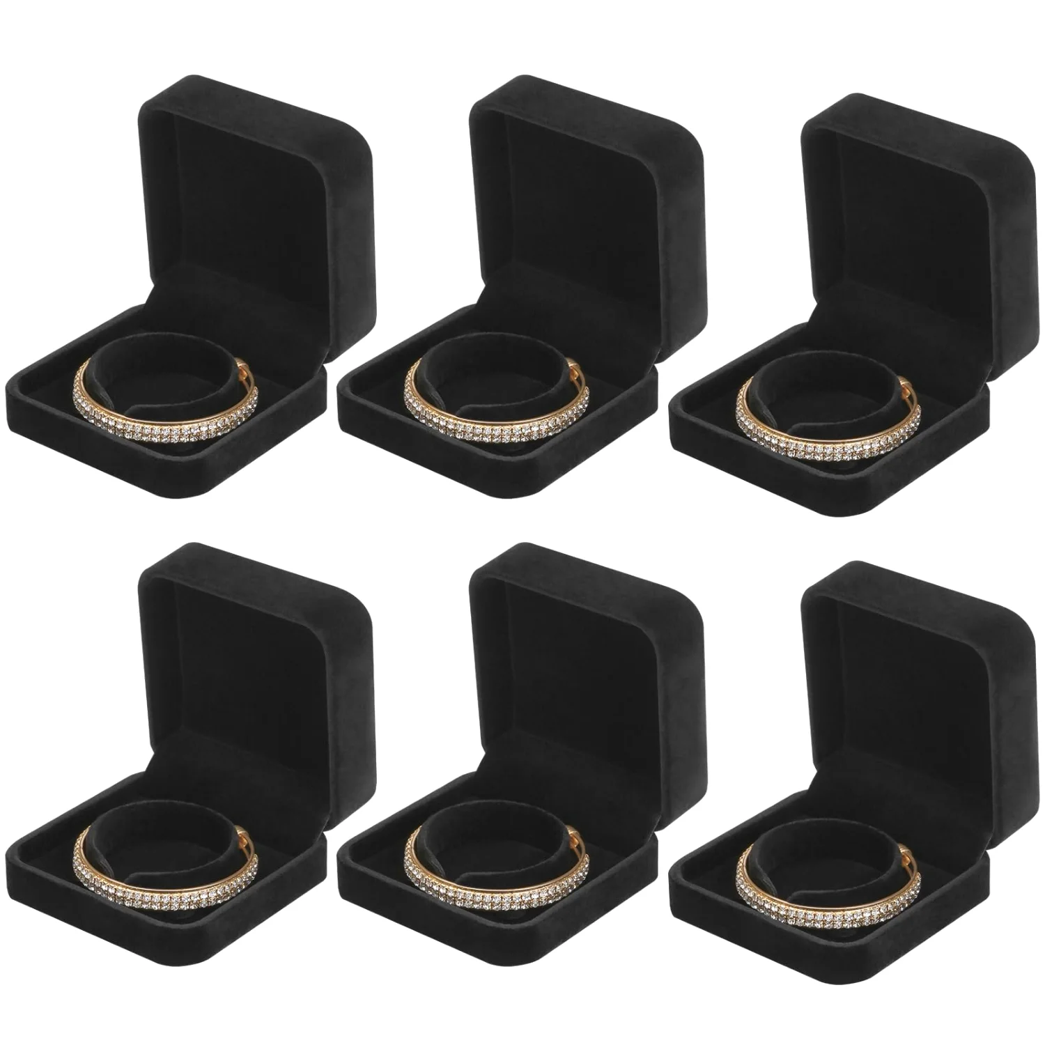 LETURE Velvet Bracelet Boxes, Set of 6 in Black