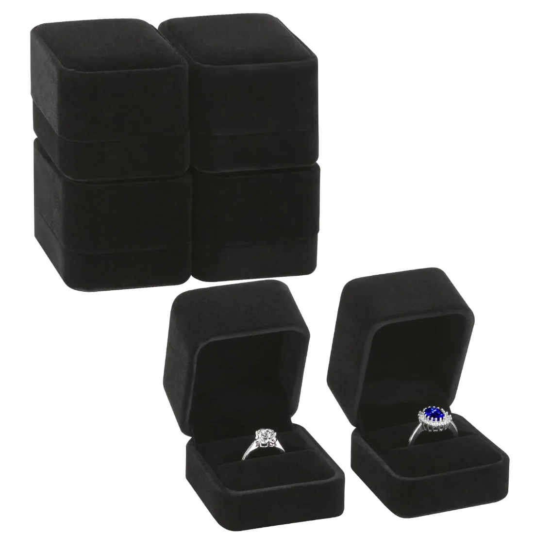 LETURE Velvet Double Ring Boxes, Set of 6 in Black, view 3