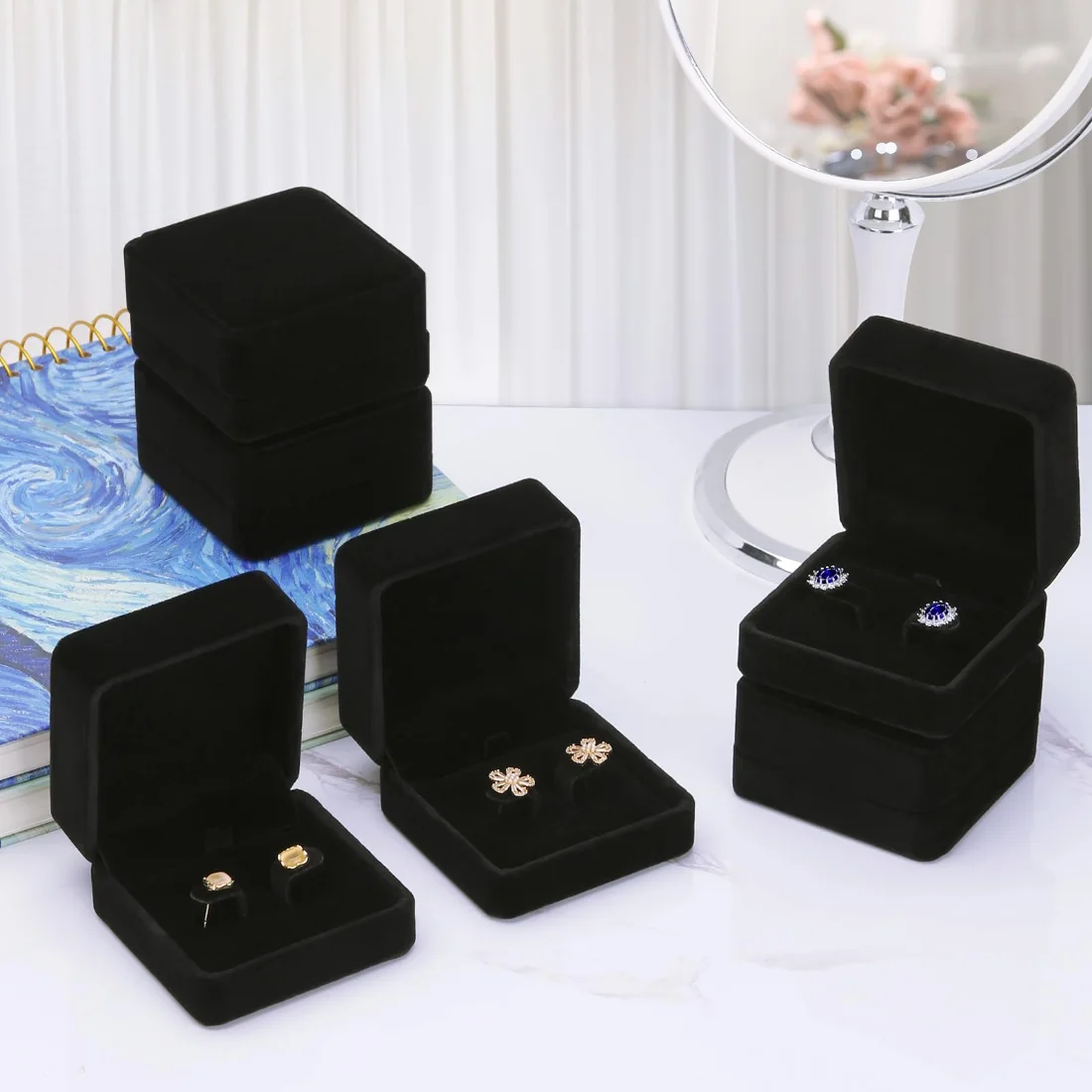 LETURE Velvet Earring Boxes, Set of 6 in Black, view 3