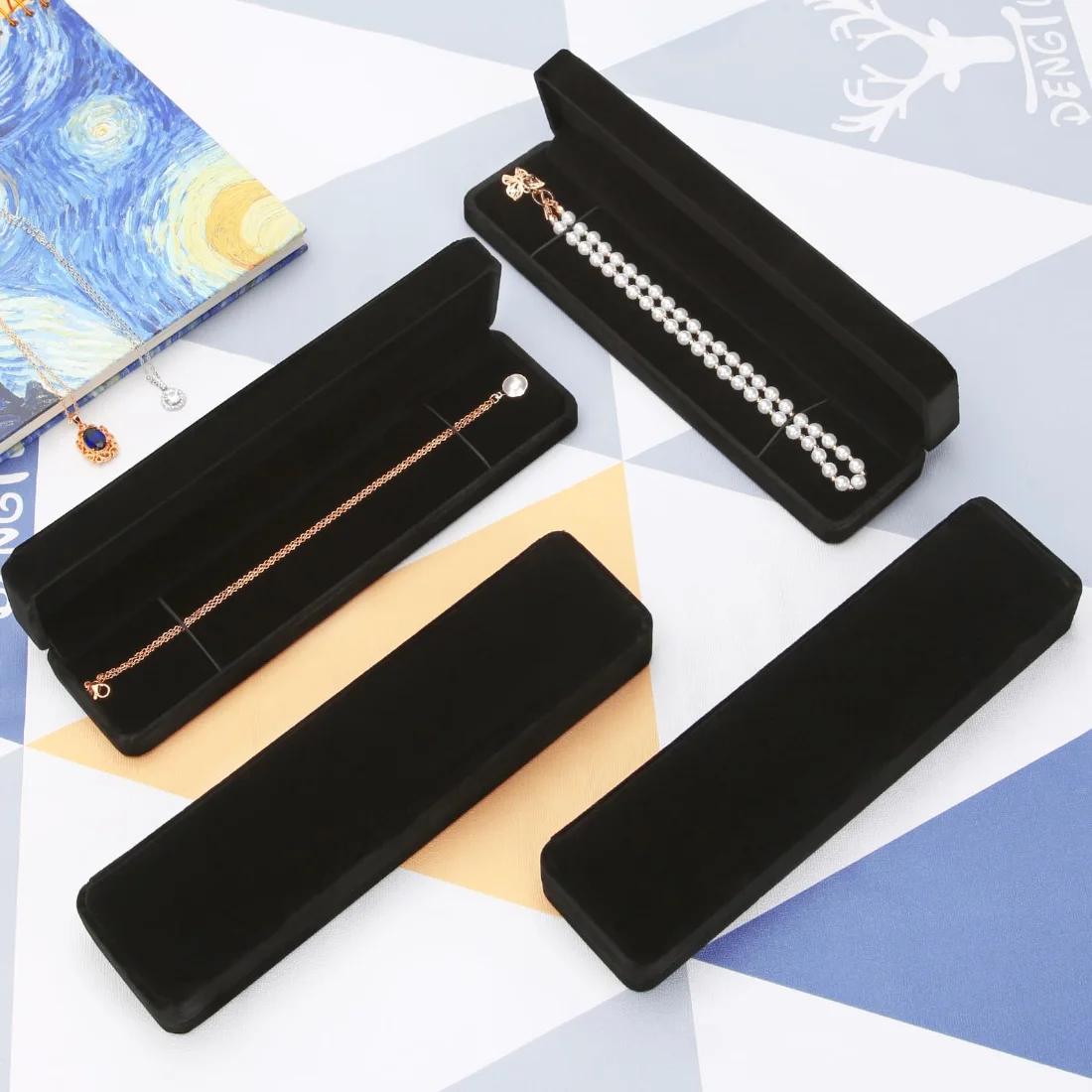 LETURE Velvet Necklace Boxes, Set of 6 in Black, view 4