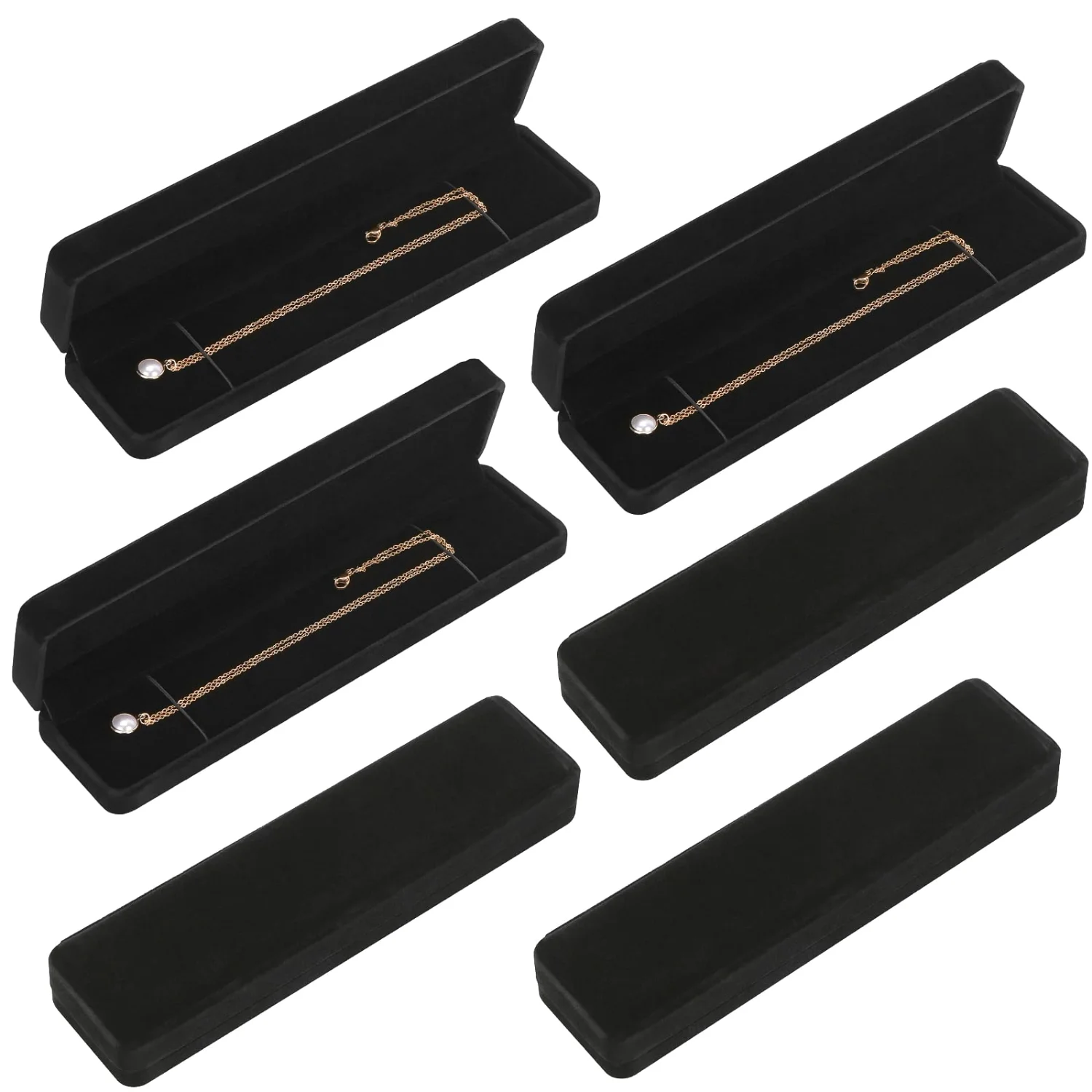 LETURE Velvet Necklace Boxes, Set of 6 in Black