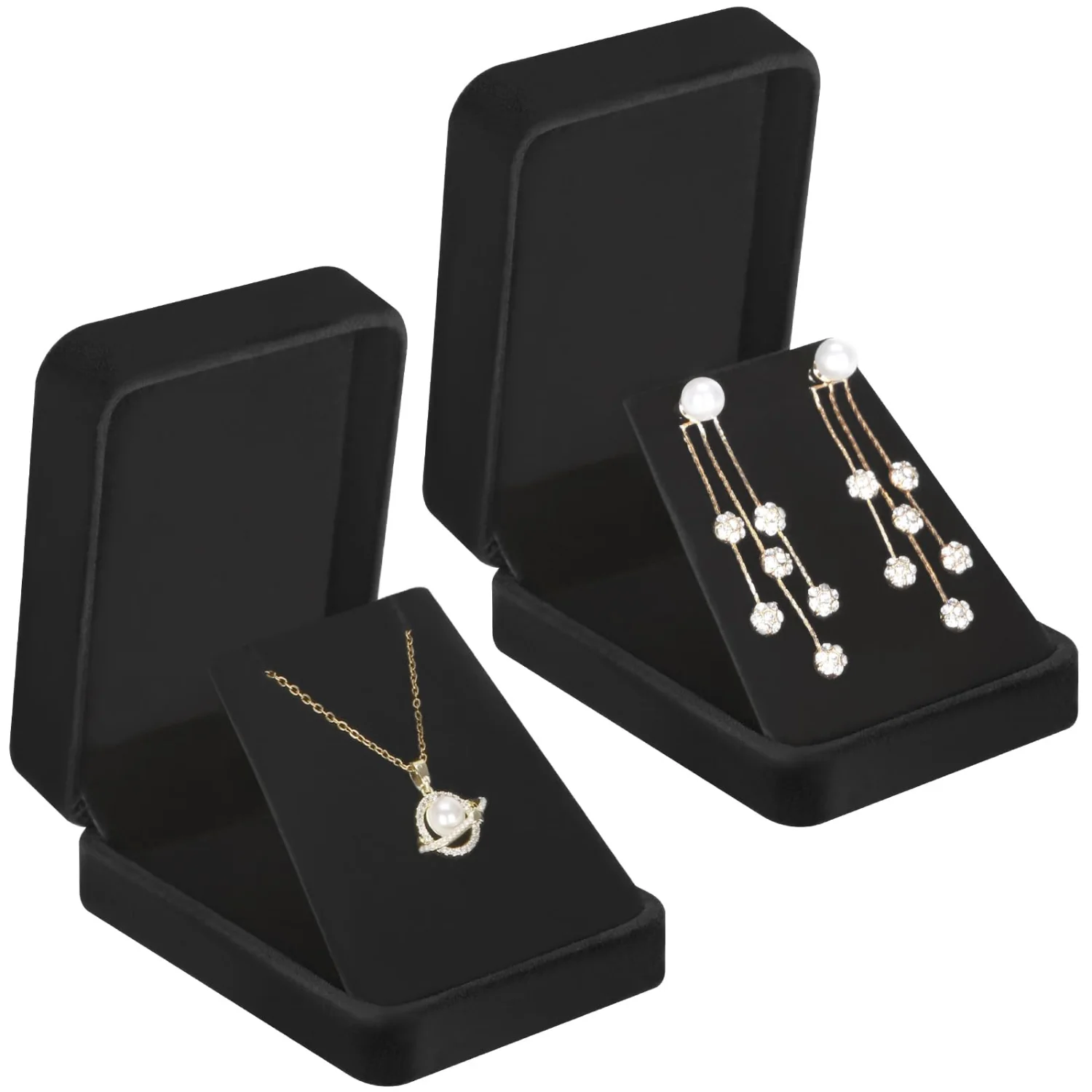 LETURE Velvet Pendant Boxes, Set of 2 in Black