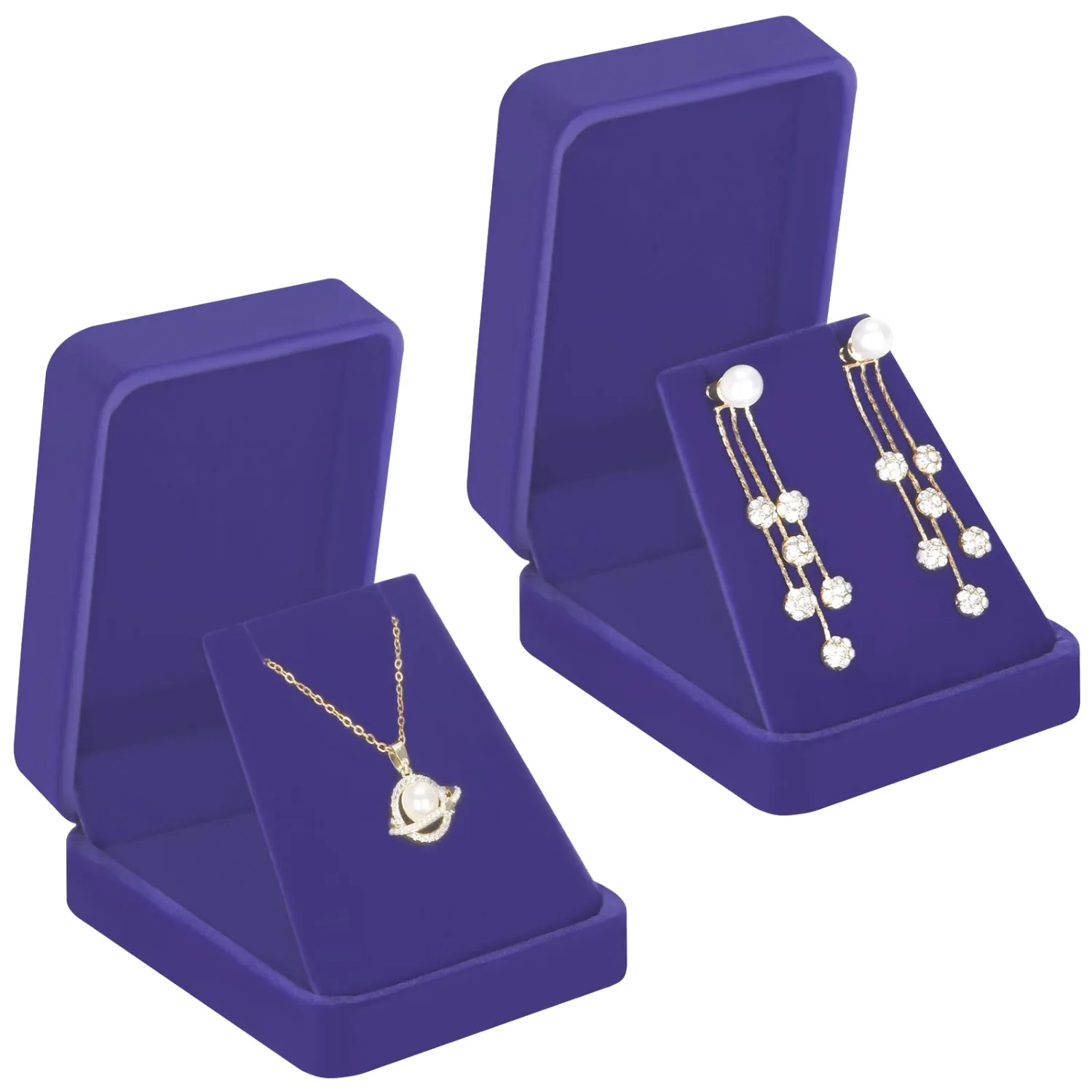 LETURE Velvet Pendant Boxes, Set of 2 in Blue