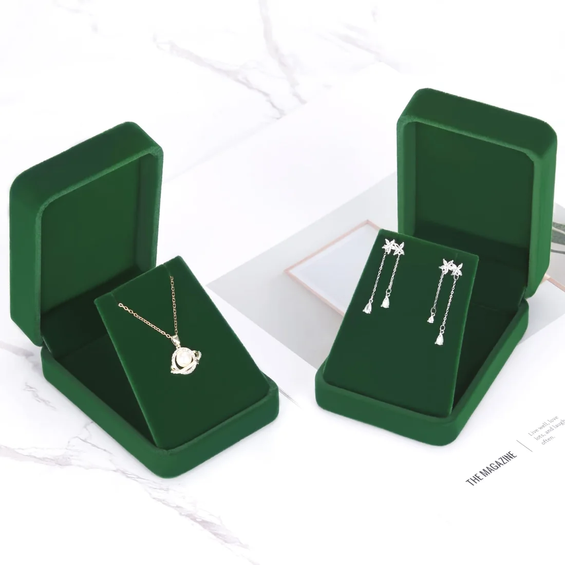 LETURE Velvet Pendant Boxes, Set of 2 in Green, view 3