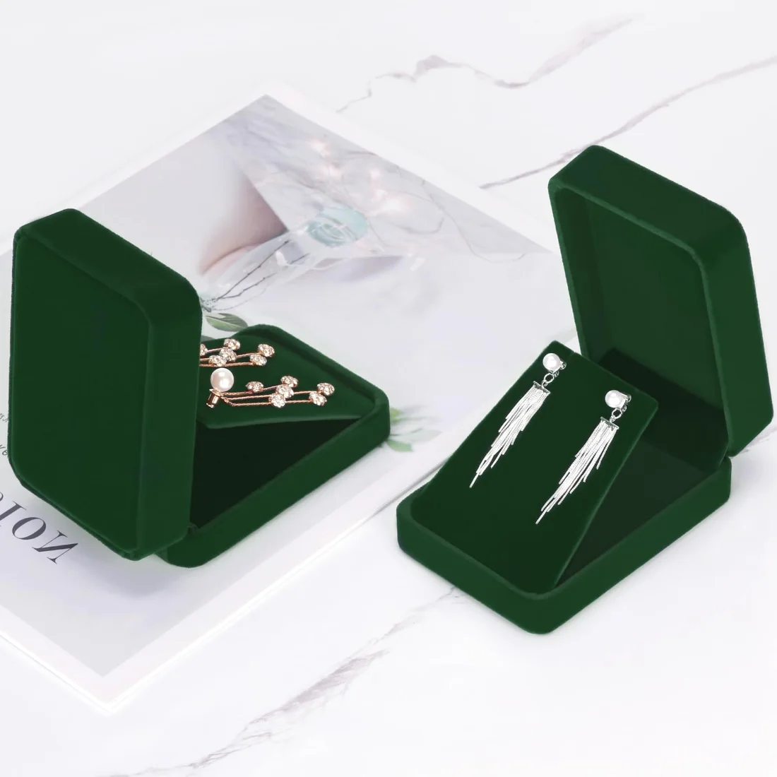 LETURE Velvet Pendant Boxes, Set of 2 in Green, view 5