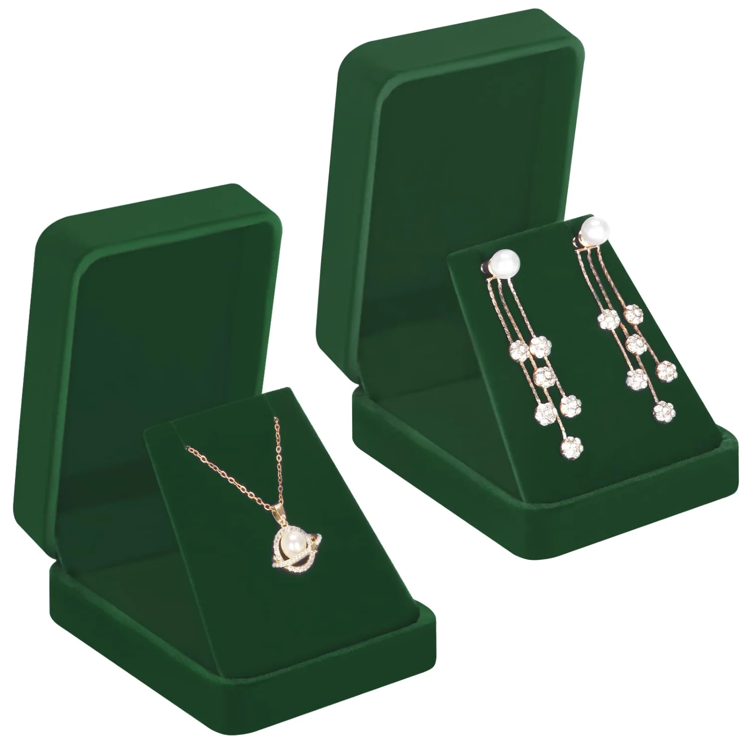 LETURE Velvet Pendant Boxes, Set of 2 in Green