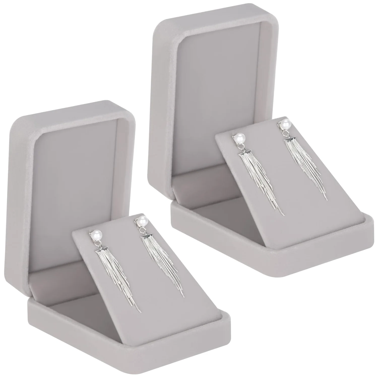 LETURE Velvet Pendant Boxes, Set of 2 in Grey