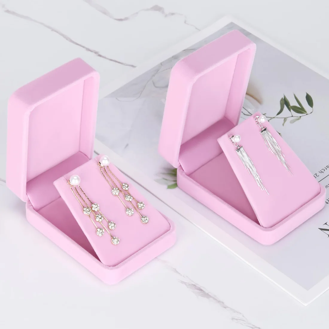 LETURE Velvet Pendant Boxes, Set of 2 in Pink, view 5