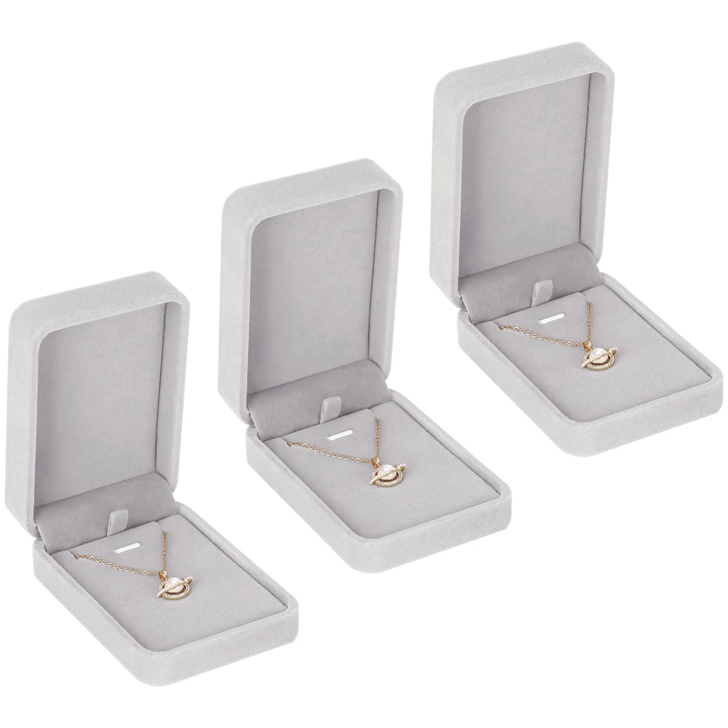 LETURE Velvet Pendant Boxes, Set of 3 in Grey