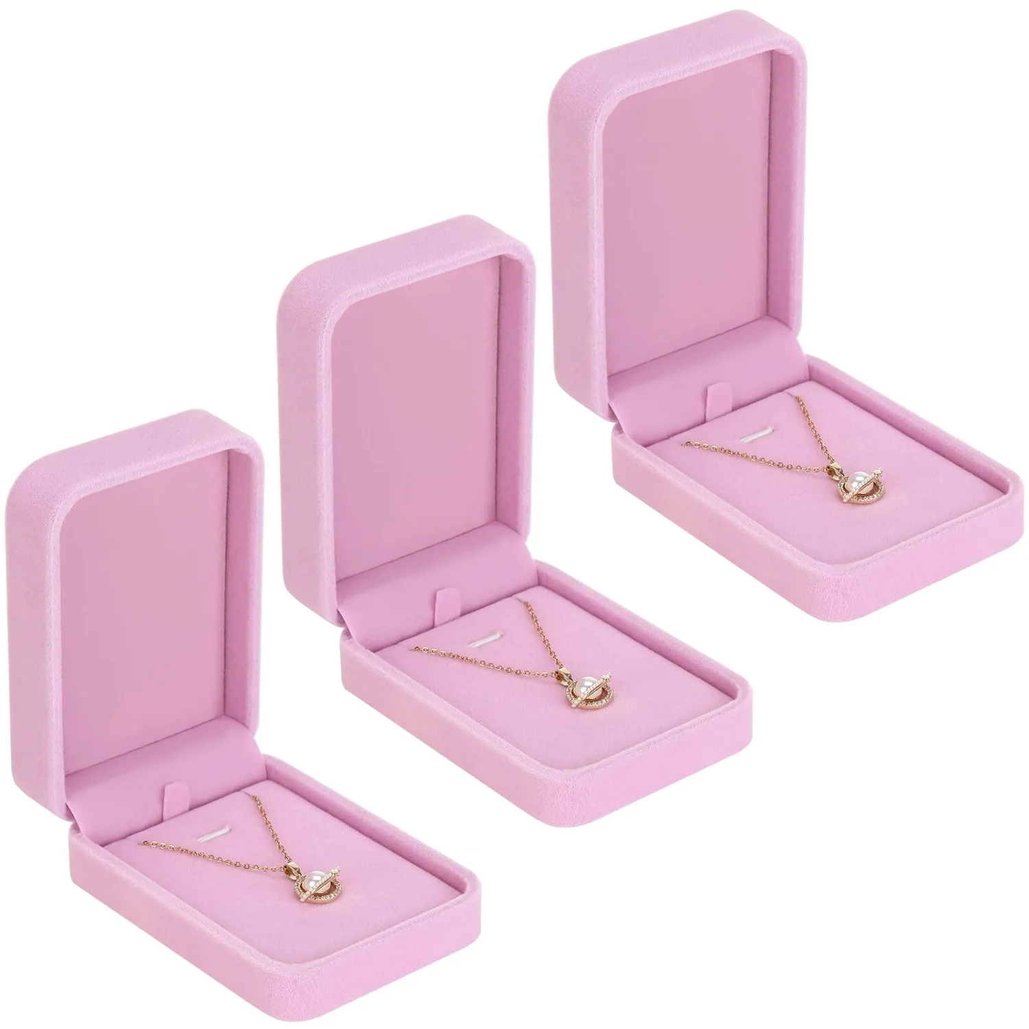 LETURE Velvet Pendant Boxes, Set of 3 in Pink