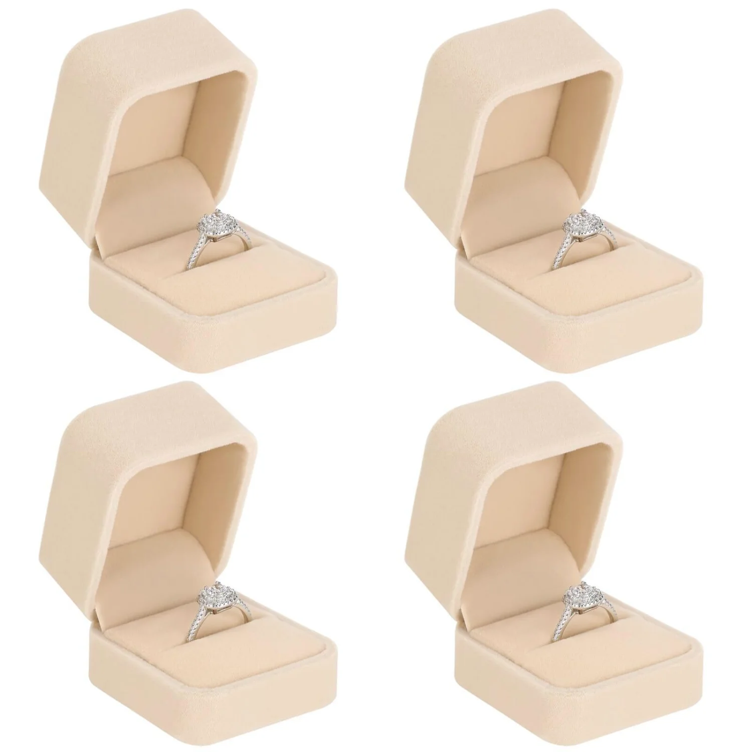LETURE Velvet Ring Boxes, Set of 4 in Apricot