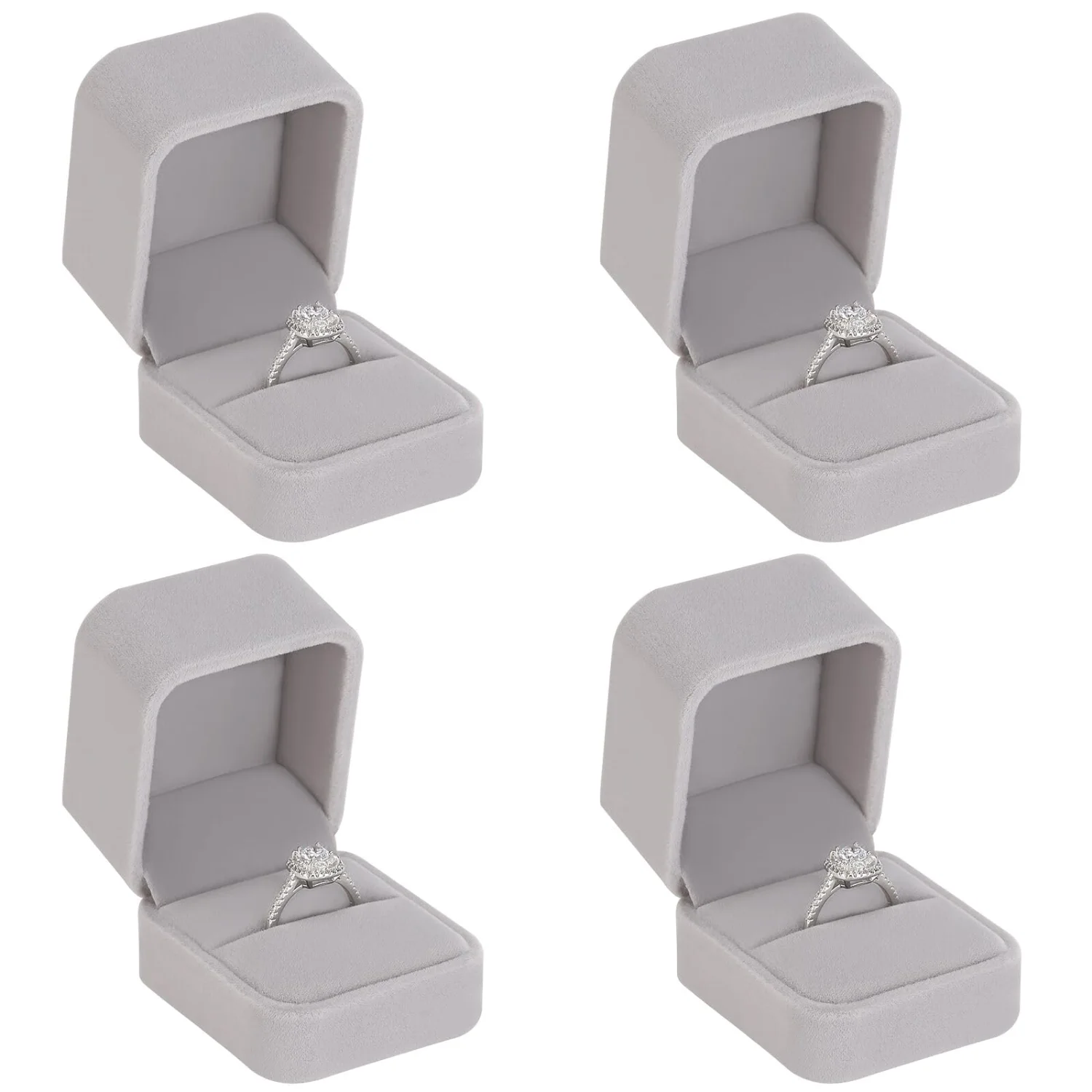 LETURE Velvet Ring Boxes, Set of 4 in Grey