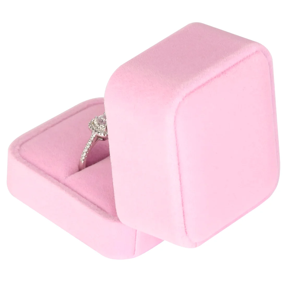 LETURE Velvet Ring Boxes, Set of 4 in Pink, view 3
