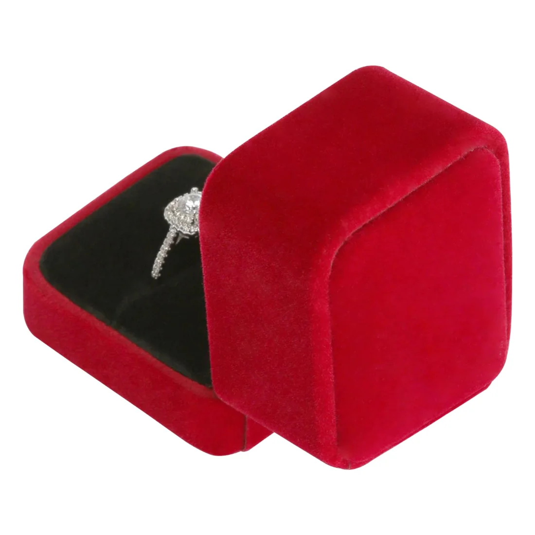 LETURE Velvet Ring Boxes, Set of 4 in Red, view 3