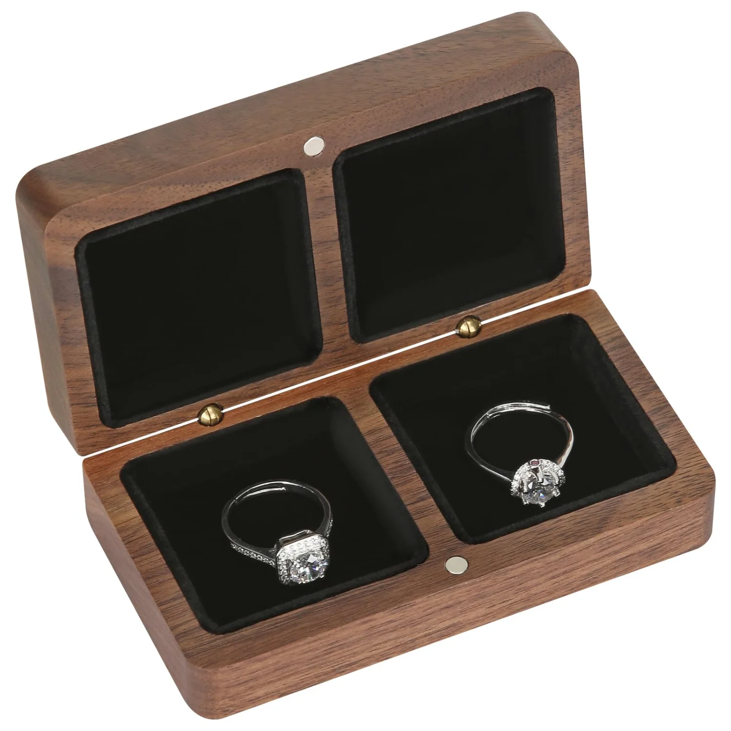 LETURE Wooden Double Wedding Ring Box in Black lining