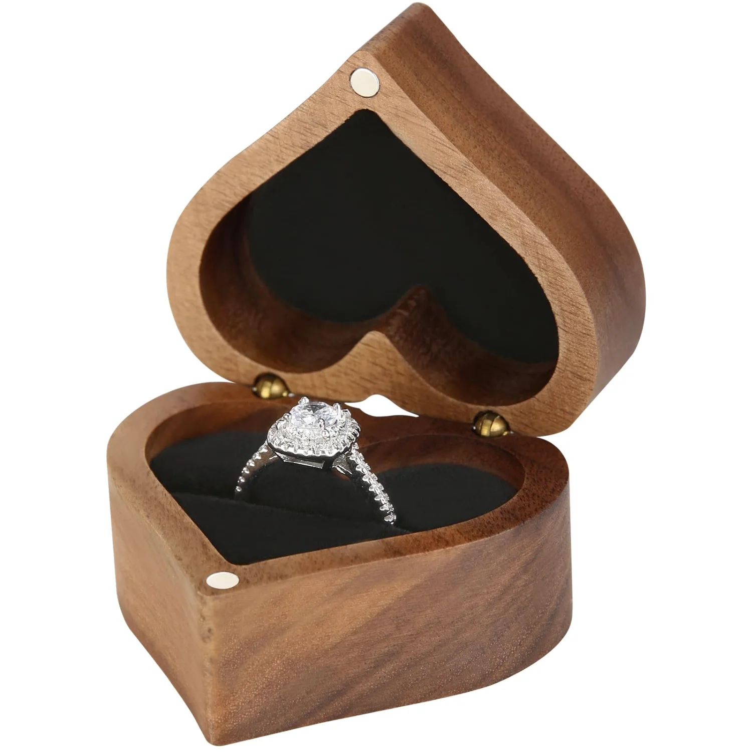LETURE Wooden Heart Ring Box in Black lining, 1 slot