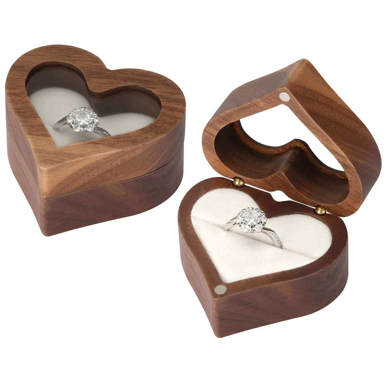 LETURE Wooden Ring Display Box with Clear Lid in White lining, 1 slot