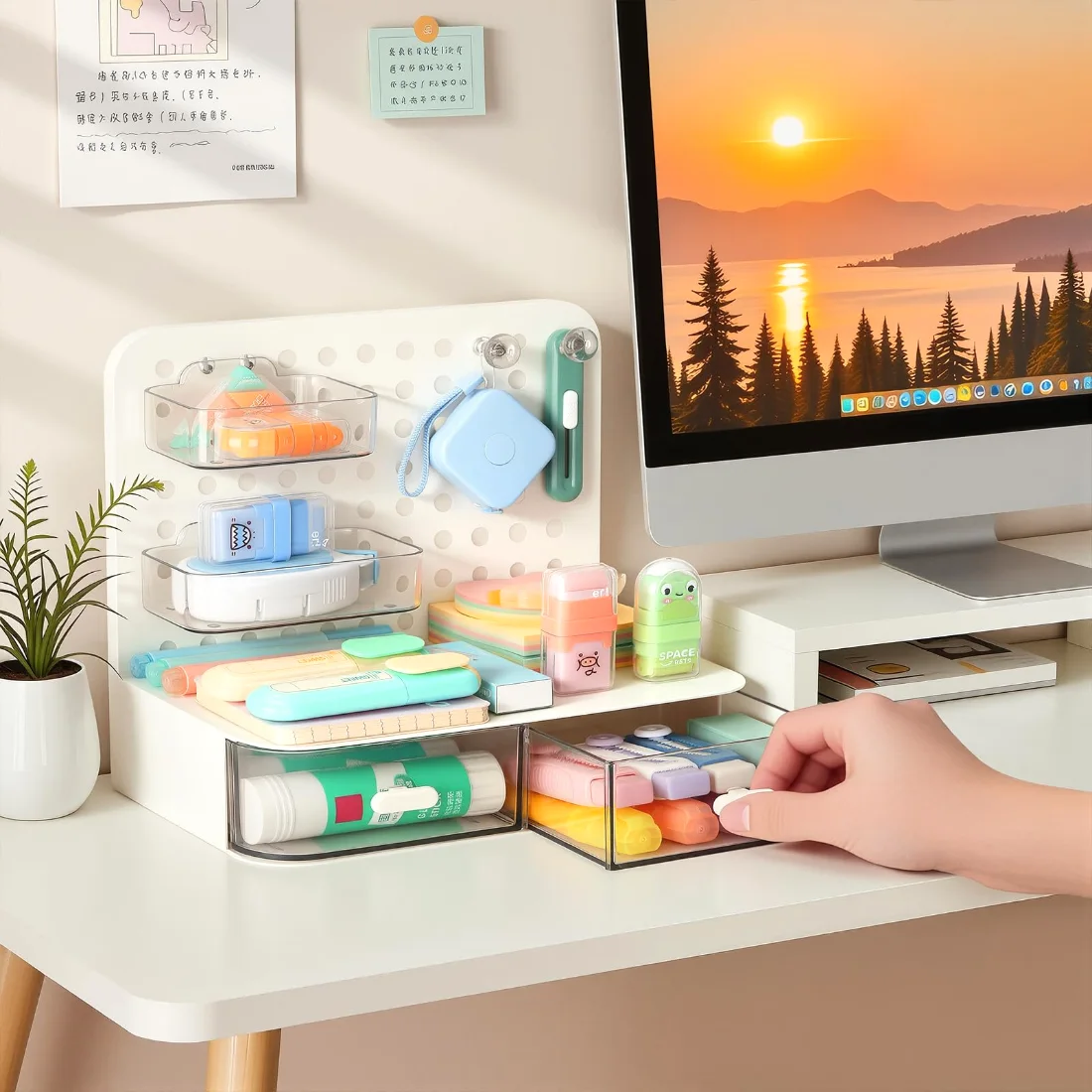 LETURE Desk Organizer with Pegboard in White, view 3