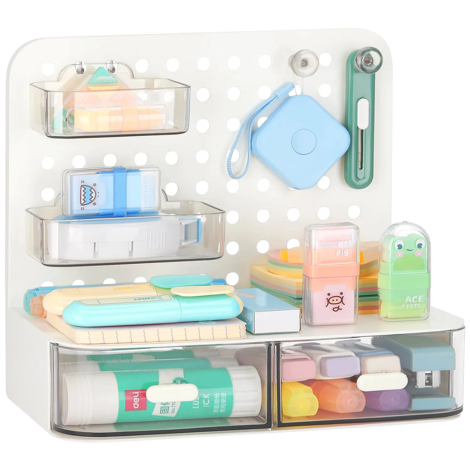 LETURE Desk Organizer with Pegboard in White