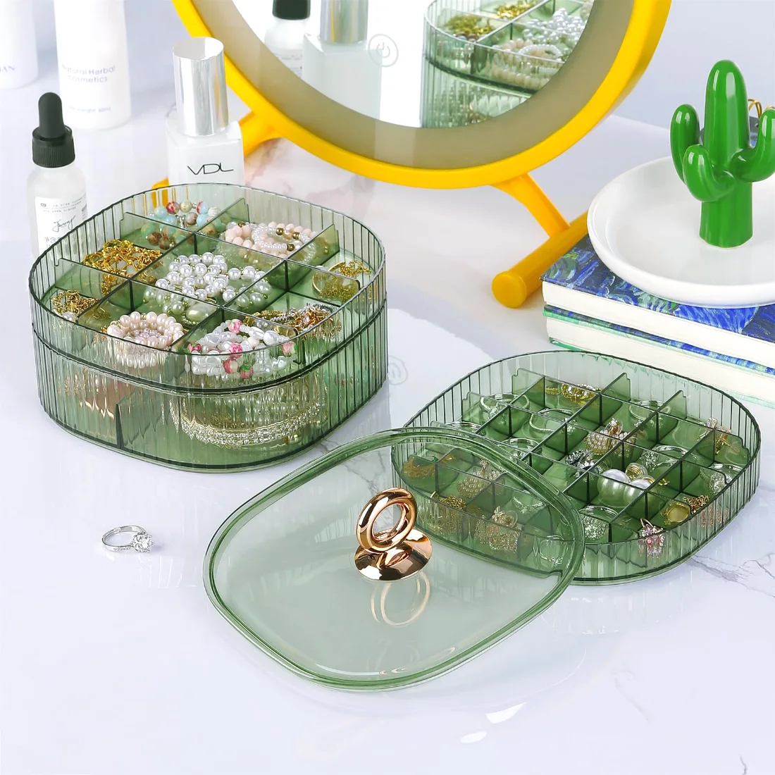 LETURE 3-Tier Acrylic Jewelry Box in Green, view 4