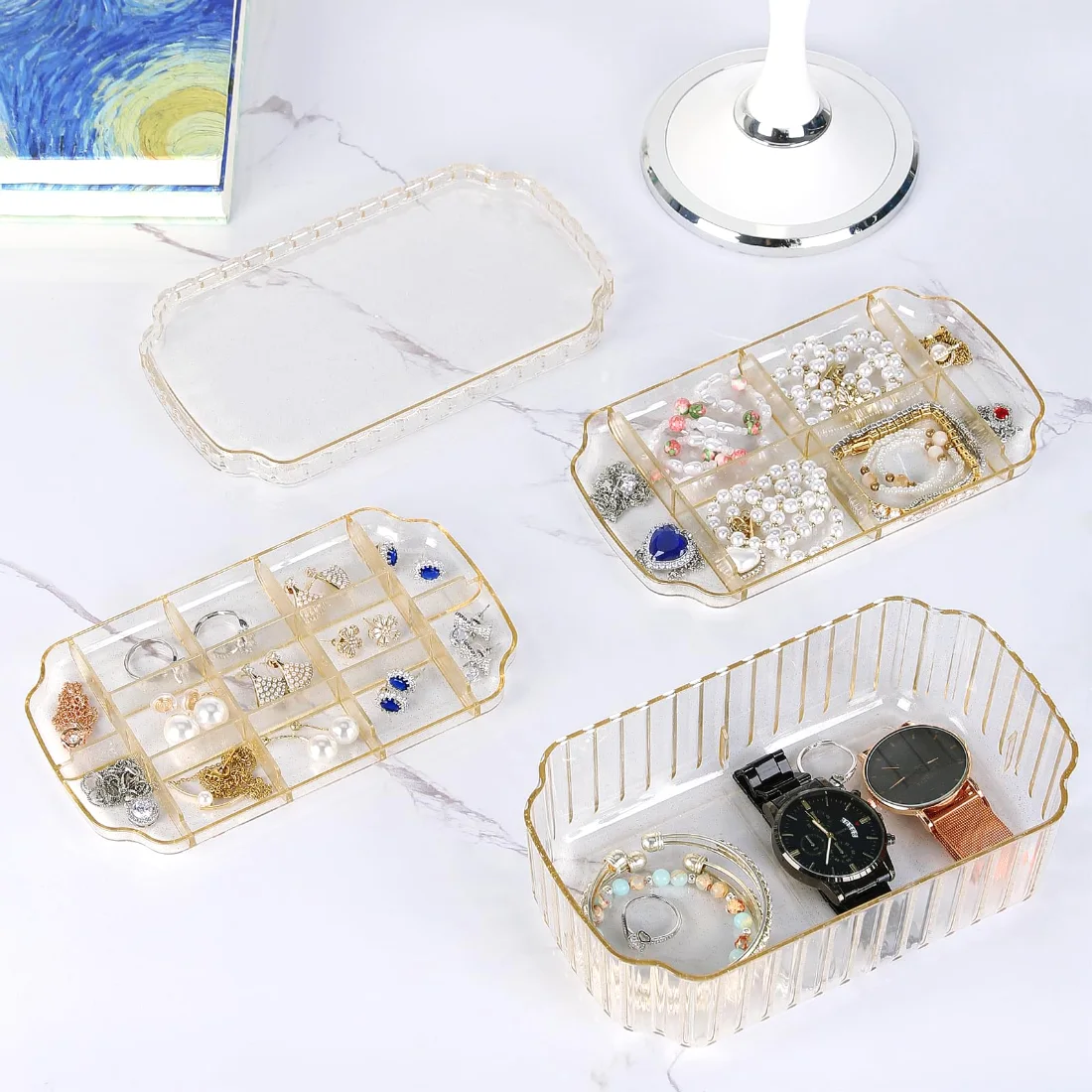 LETURE 3-Tier Jewelry Organizer Box in Gold, view 5