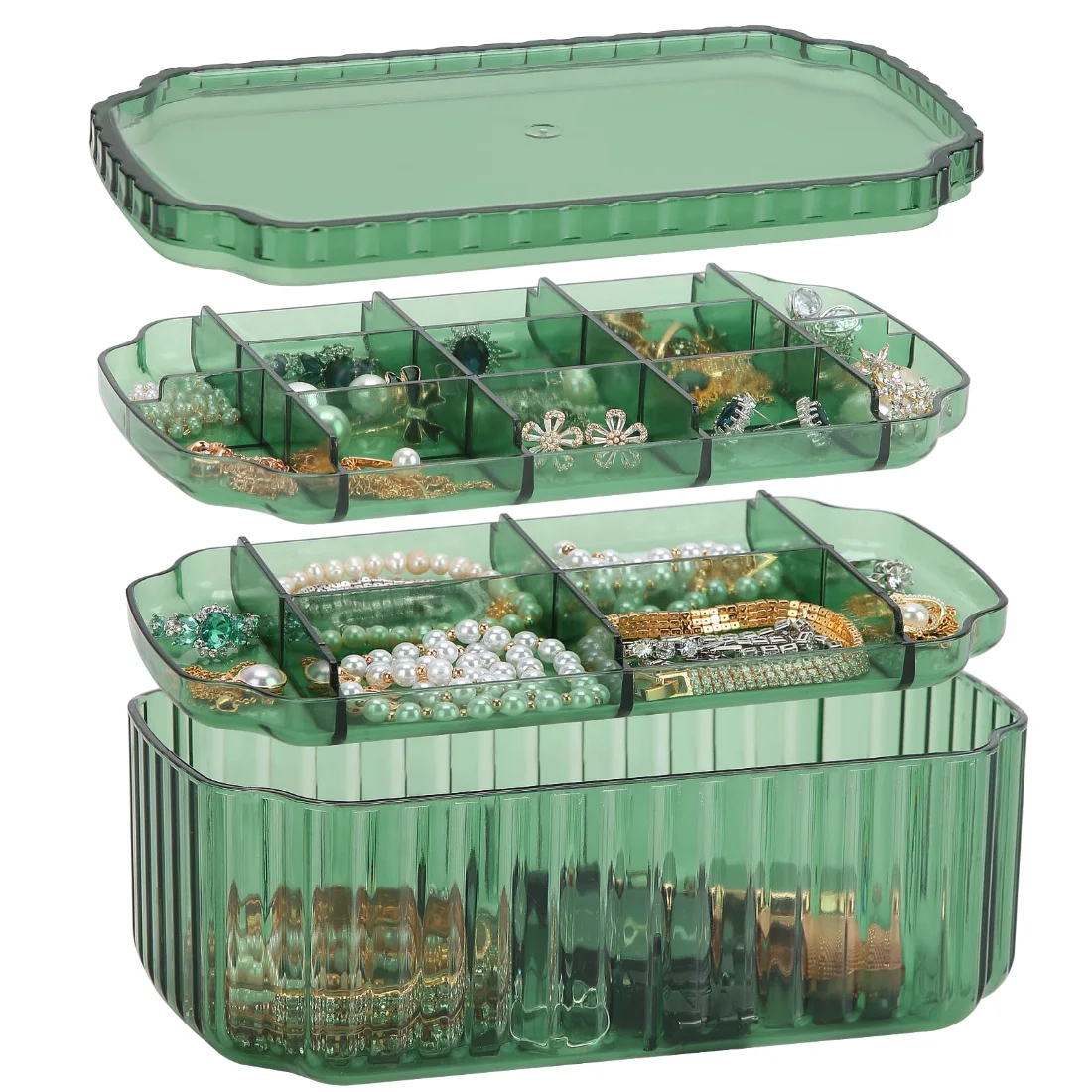 LETURE 3-Tier Jewelry Organizer Box in Green, view 2