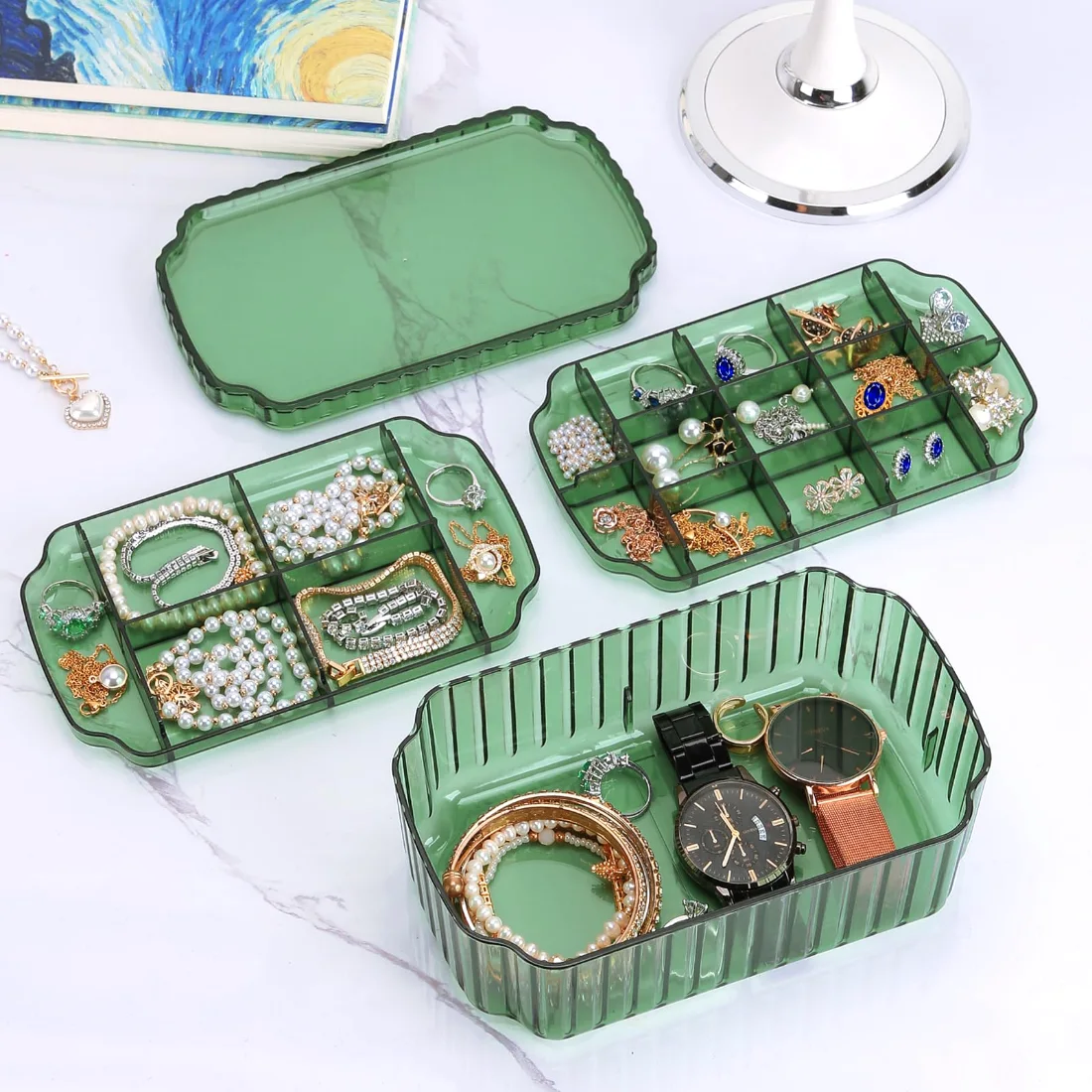 LETURE 3-Tier Jewelry Organizer Box in Green, view 3