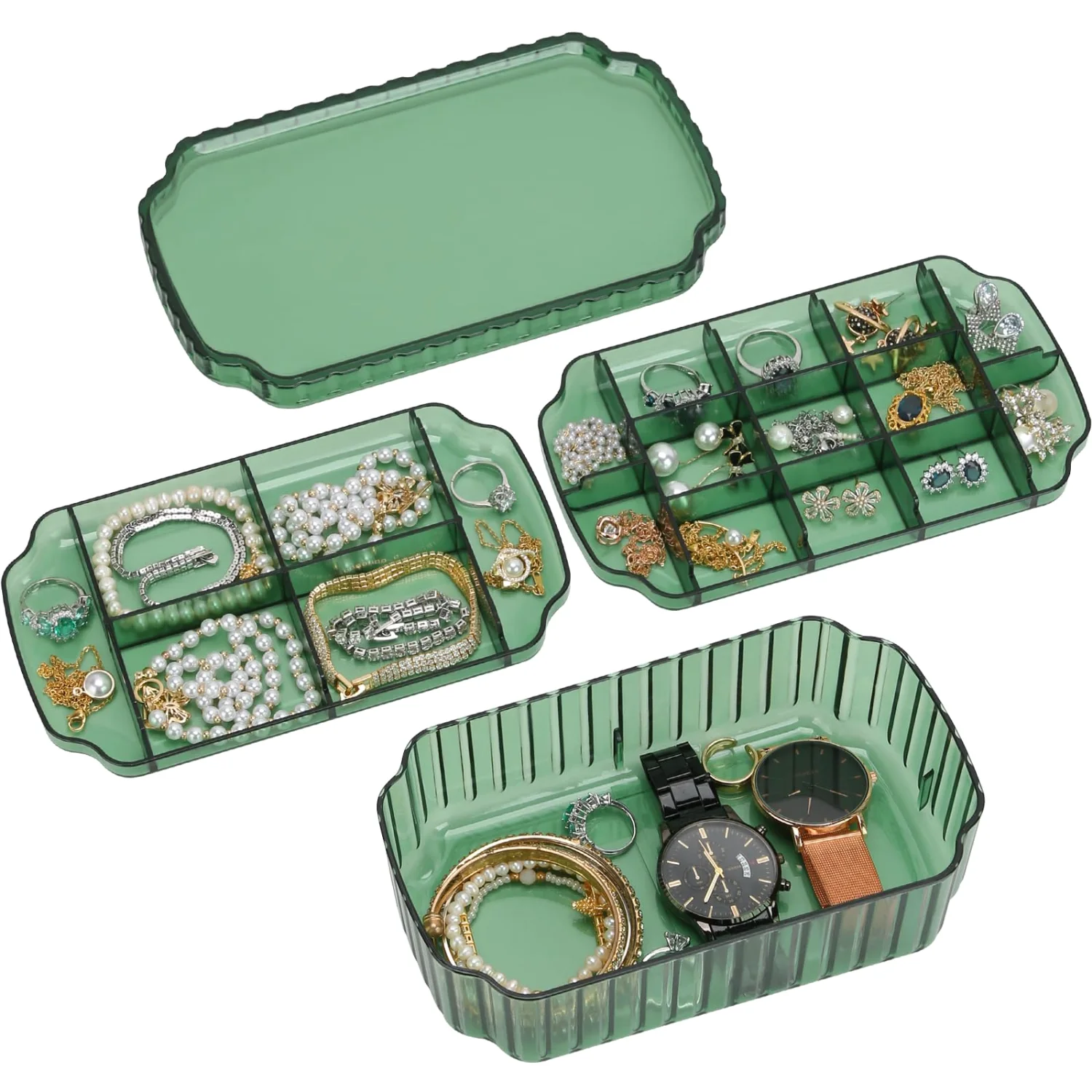 LETURE 3-Tier Jewelry Organizer Box in Green