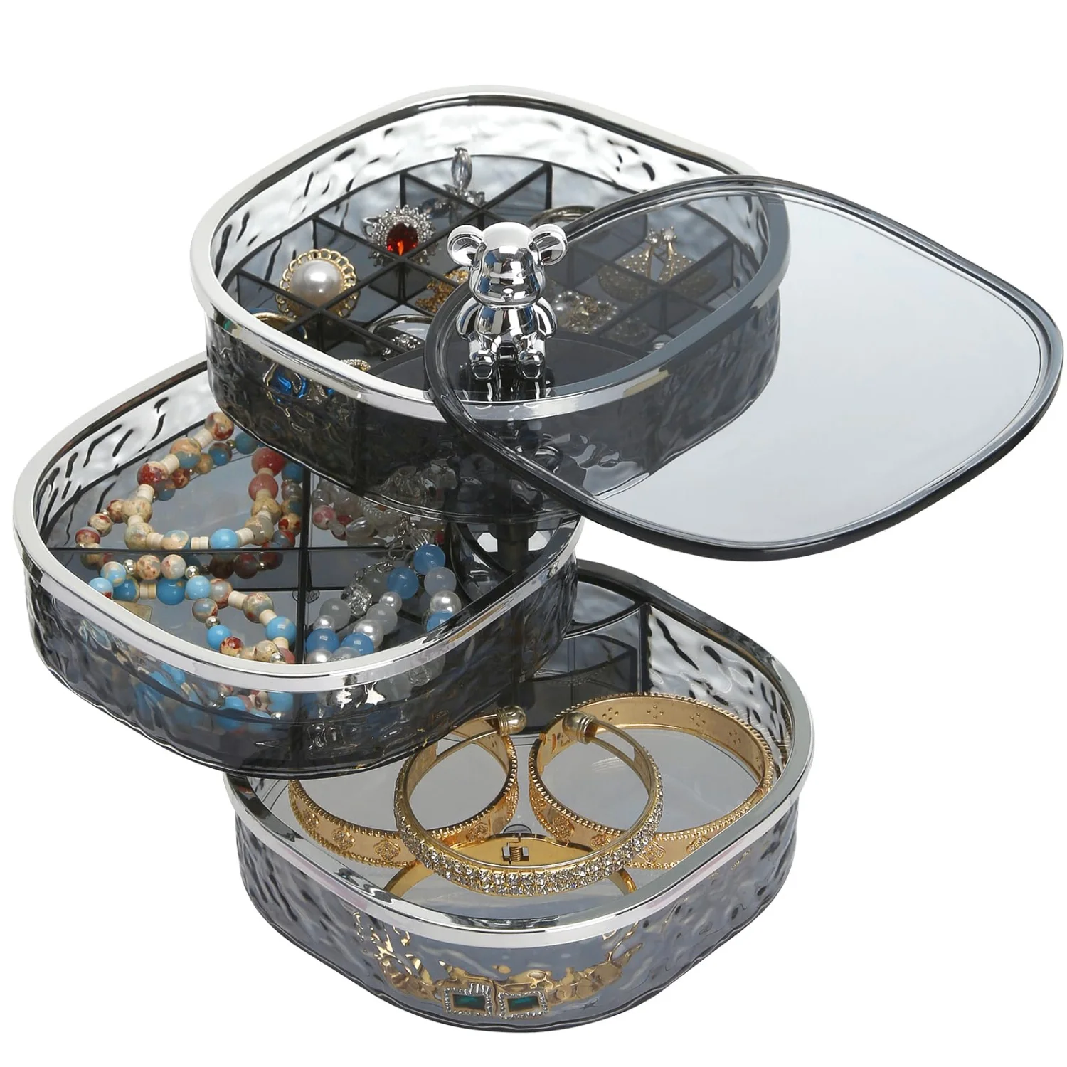 LETURE 3-Tier Rotating Ripple Organizer in Grey