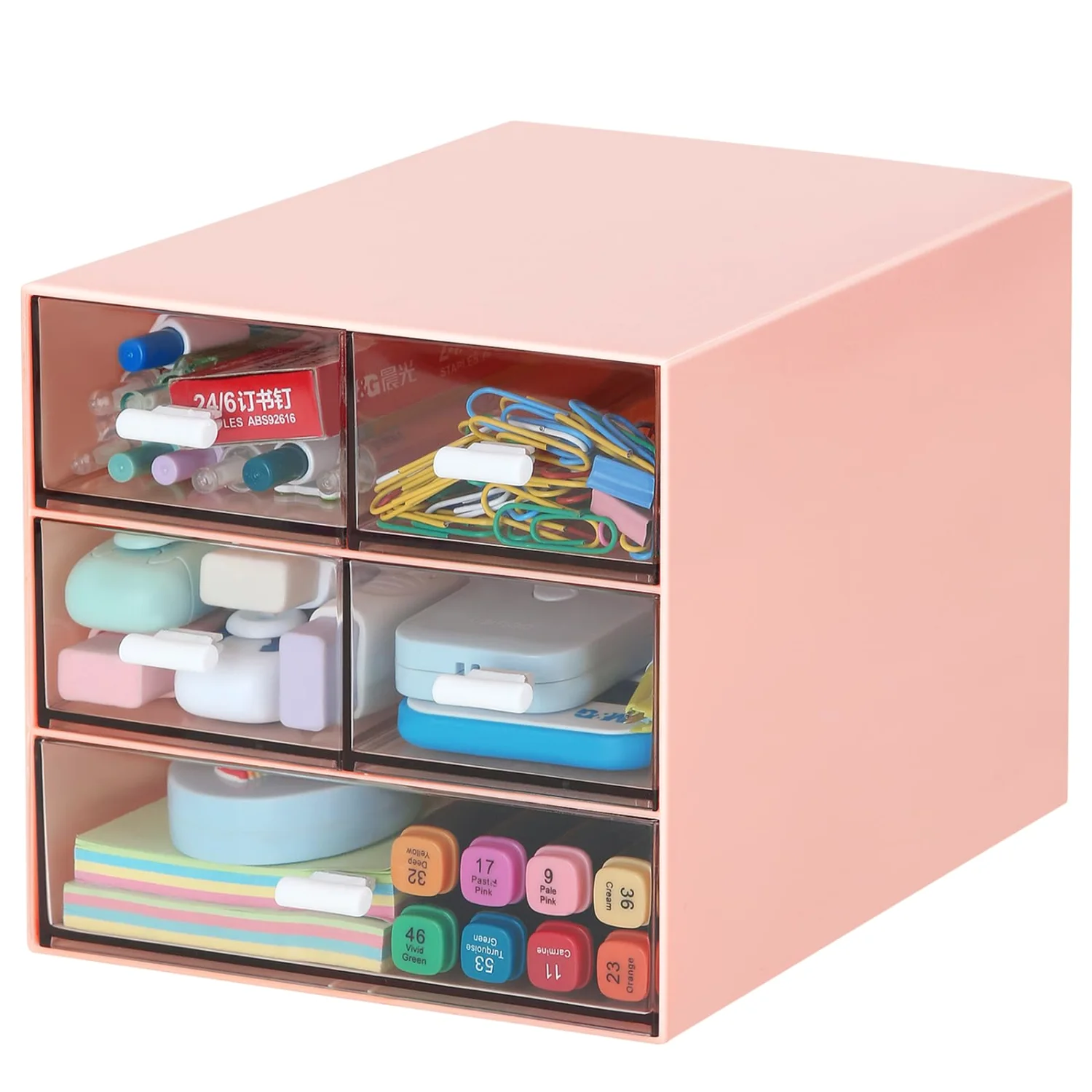 LETURE 5-Drawer Desk Organizer in Pink, 5 drawers