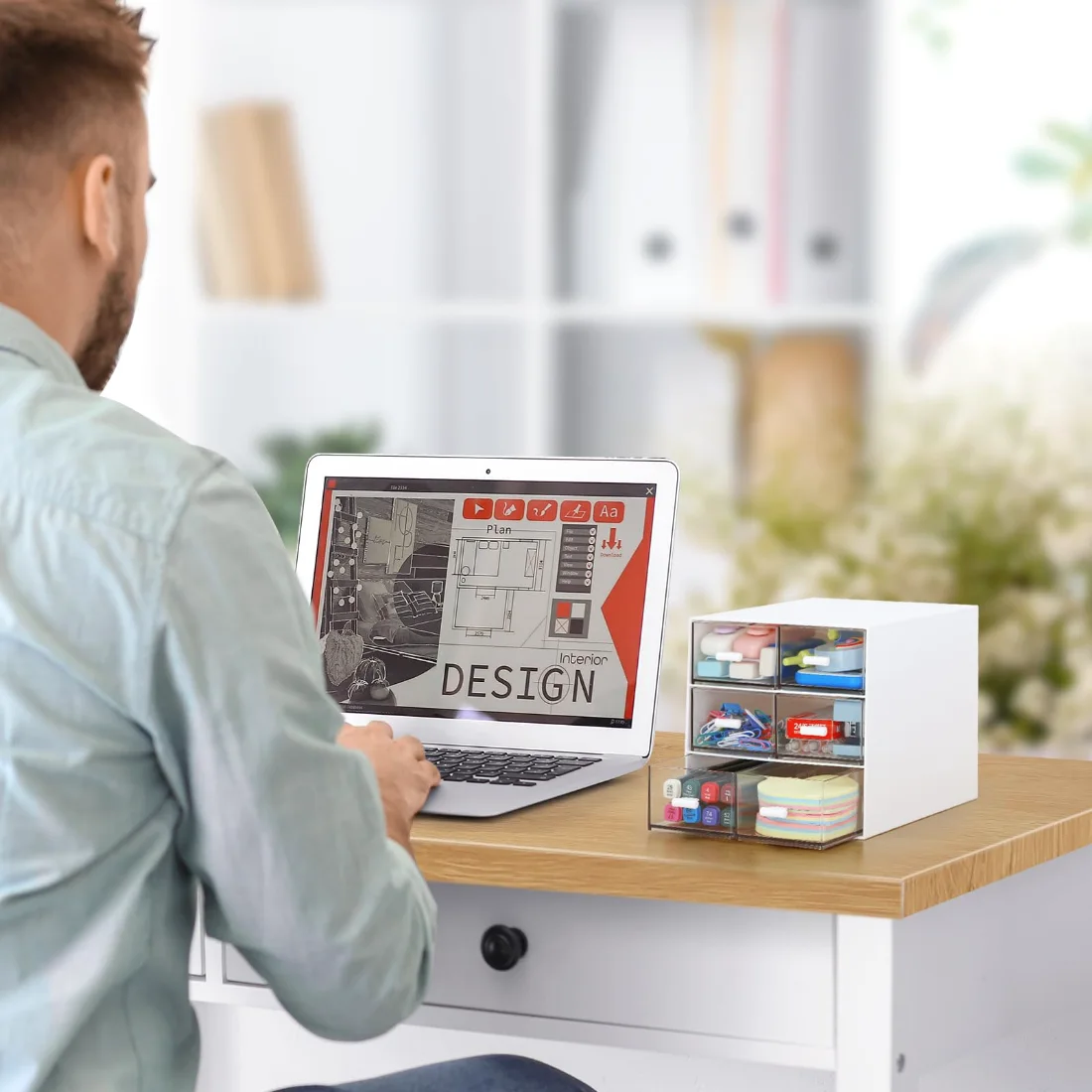 LETURE 5-Drawer Desk Organizer in White, 6 drawers, view 2