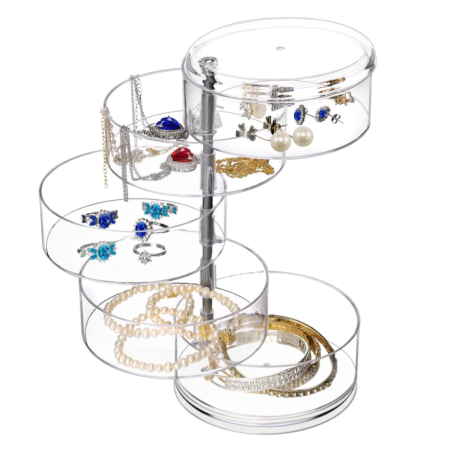 LETURE 5-Tier Rotating Jewelry Tower in Clear