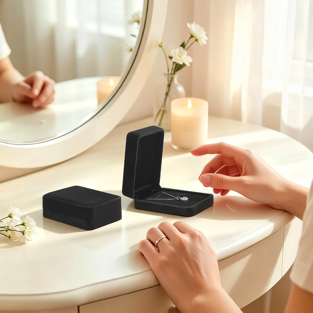 LETURE Classic Velvet Pendant Boxes, Set of 2 in Black, view 5
