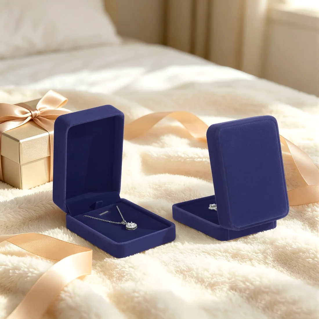 LETURE Classic Velvet Pendant Boxes, Set of 2 in Blue, view 3
